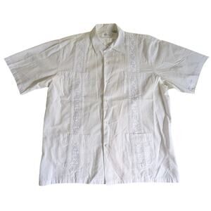 PLATOON Guayabera Pleated Button Down Short Sleeve Shirt XL‎